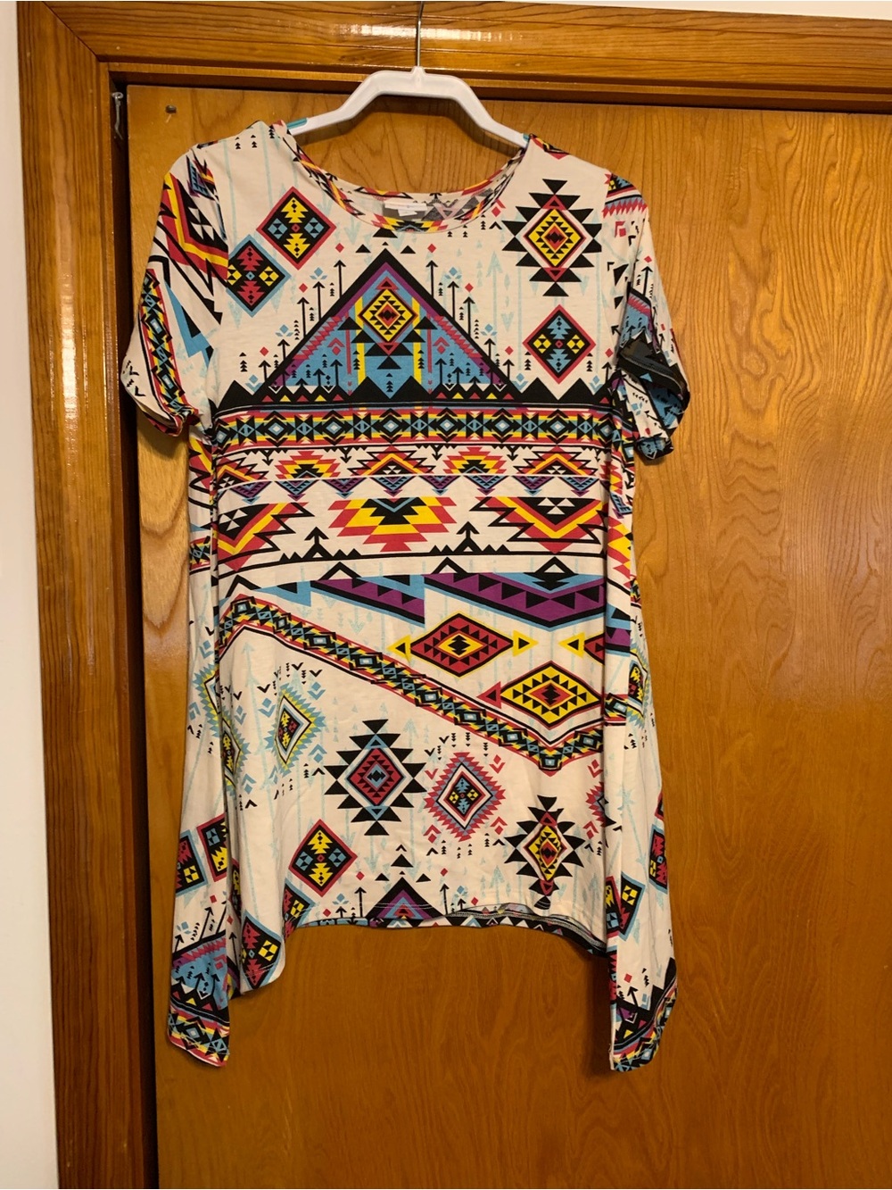 Aztec-Print Short Sleeve Women’s Top in Cream with Multi-Color large  LuLaRoe